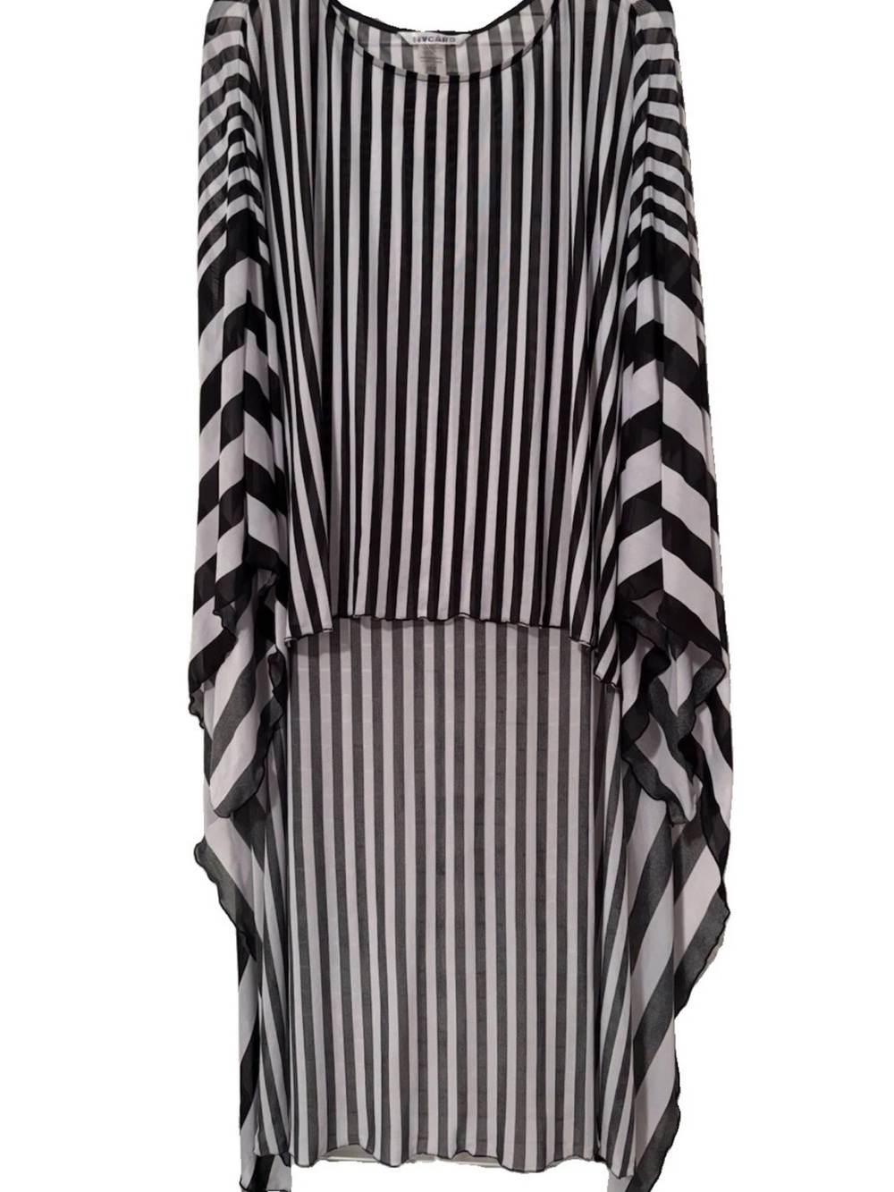 Nygard Black & White Striped Semi Sheer High-Low Top / Coverup